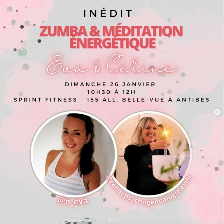 communication sur un stage de zumba énergétique, coanimé par Céline Raynaud et Eva Noto