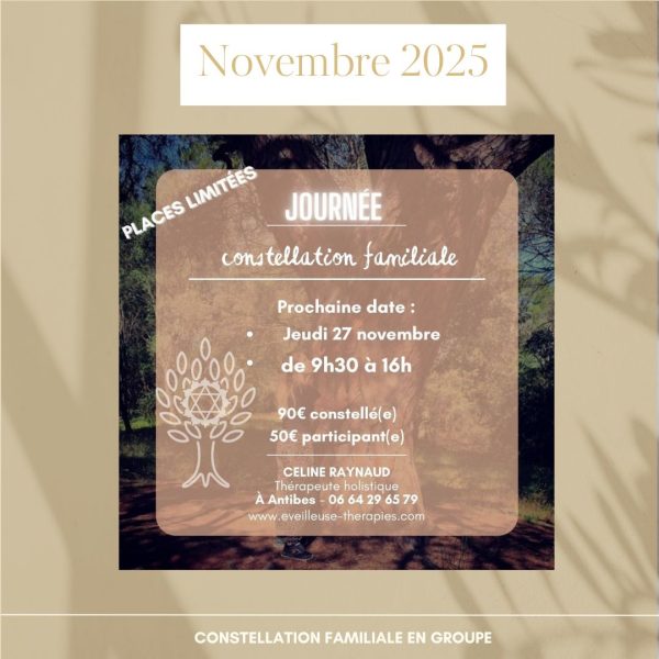 publication pour une journée de constellation familiale, animée par Céline Raynaud, thérapeute à Antibes